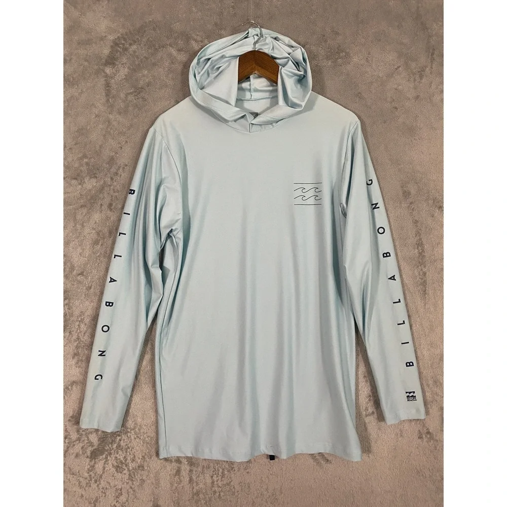 Billabong Sun Shirt Mens Medium Light Blue Loose Fit UPF 50 Hoodie Surf Beach